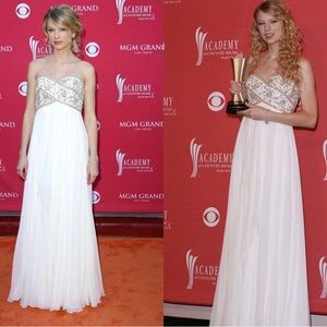 Long Chiffon Strapless Dress with Beaded Bodice